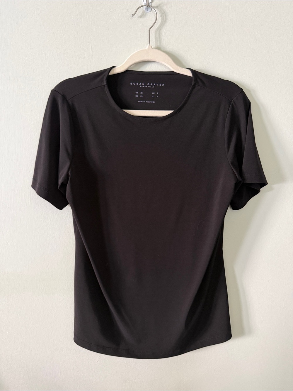 Susan Graver Black Short Sleeve Crewneck Top - Smooth Knit